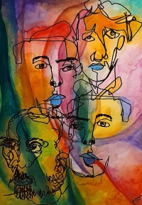 Faiza Bilgrami, Blind Contour Series, 15 x 23 inches, Mixed Media on Paper, Figurative Painting, AC-FZBLG-012